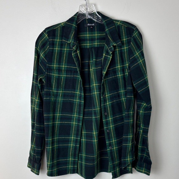 Madewell Dark Green Plaid Shirt with Yellow Stripes - S - Picture 1 of 7